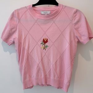 Rihoas The Rose Embroidered Knit Tee Pink- Size S